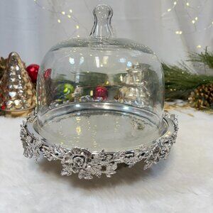 Glitz Ornate Footed CAKE PASTRY KEEPER Glass Dome Serving Footed Stand New